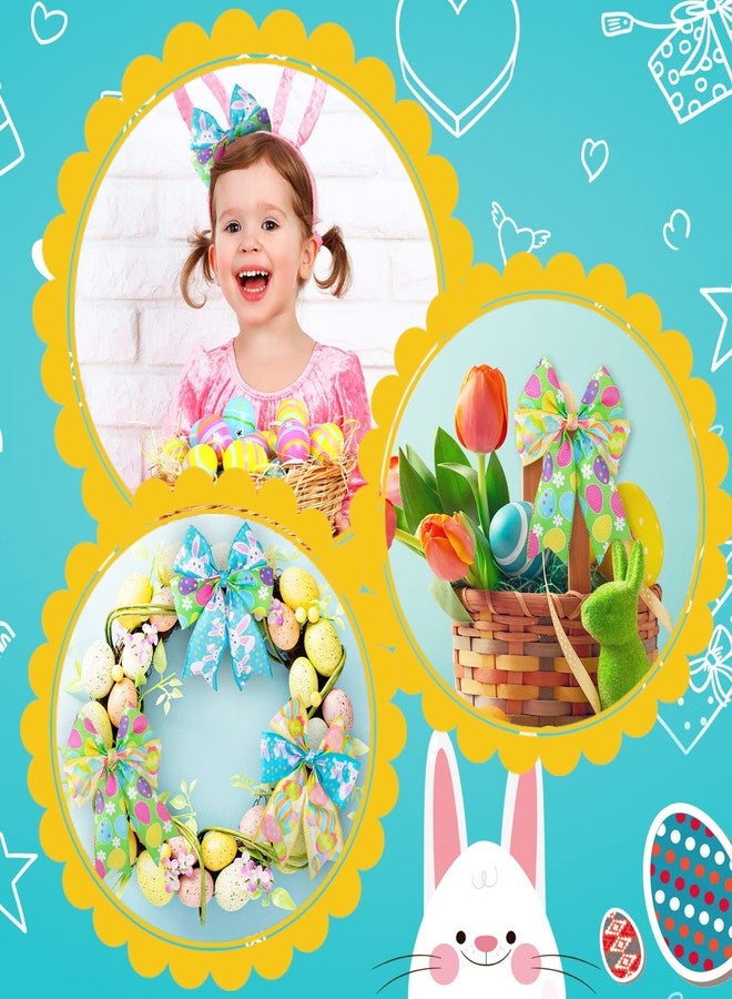 Juinte Easter Wired Edge Ribbon 3 Rolls 15 Yards Egg Bunny Printed Ribbons Wrapping Fabric Spring Colorful Craft for Easter Party Holiday DIY Decor Supplies, 2.5 Inches - Image 5